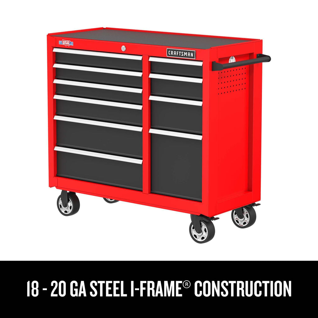 41" Rolling Tool Chest, 10-Drawer Steel Tool Cabinet with Drawer Trays and Paper Towel Holder (CMST341102RB)