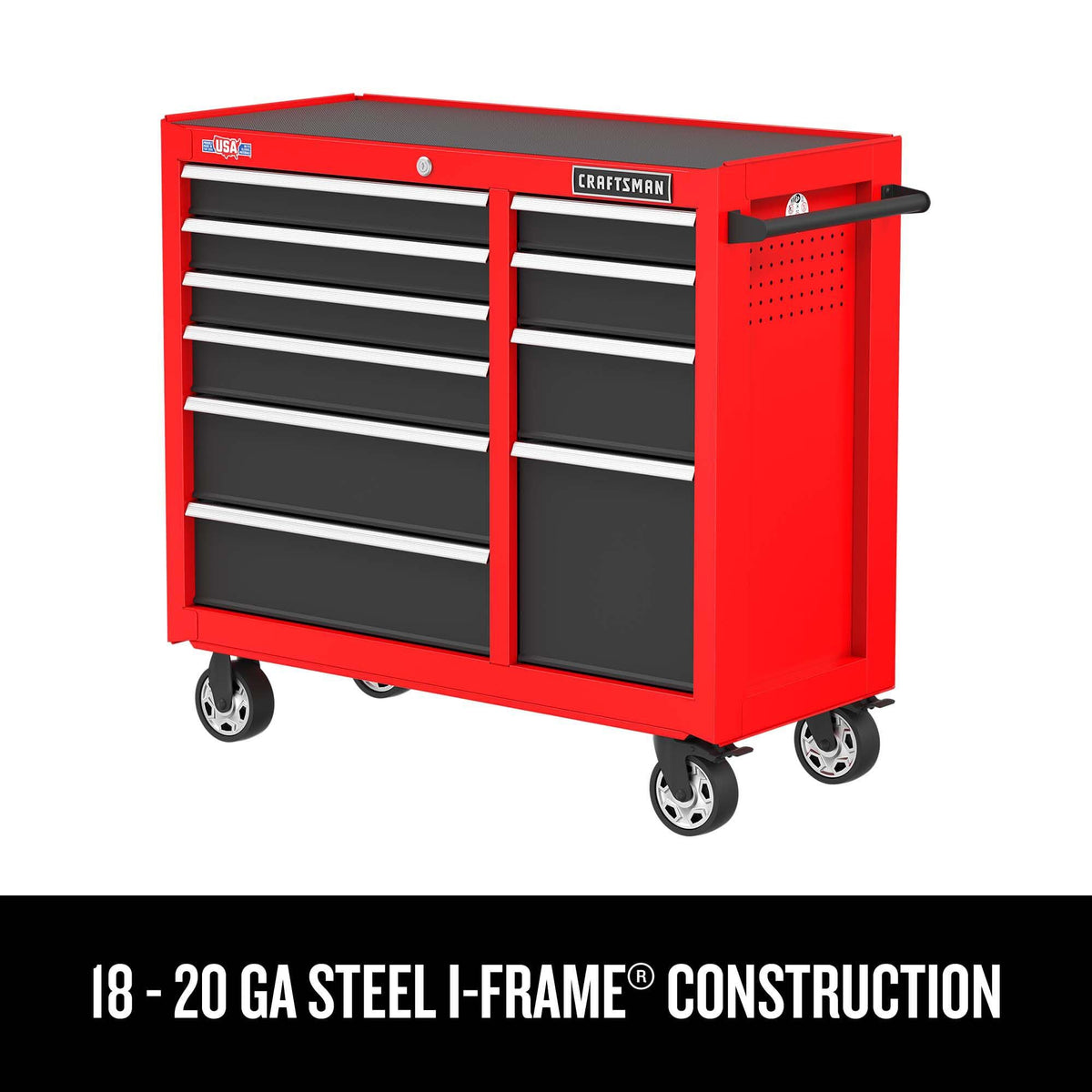 41" Rolling Tool Chest, 10-Drawer Steel Tool Cabinet with Drawer Trays and Paper Towel Holder (CMST341102RB)