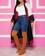 colorblock lantern sleeve longline cardigan