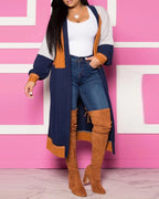 colorblock lantern sleeve longline cardigan