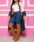 colorblock lantern sleeve longline cardigan