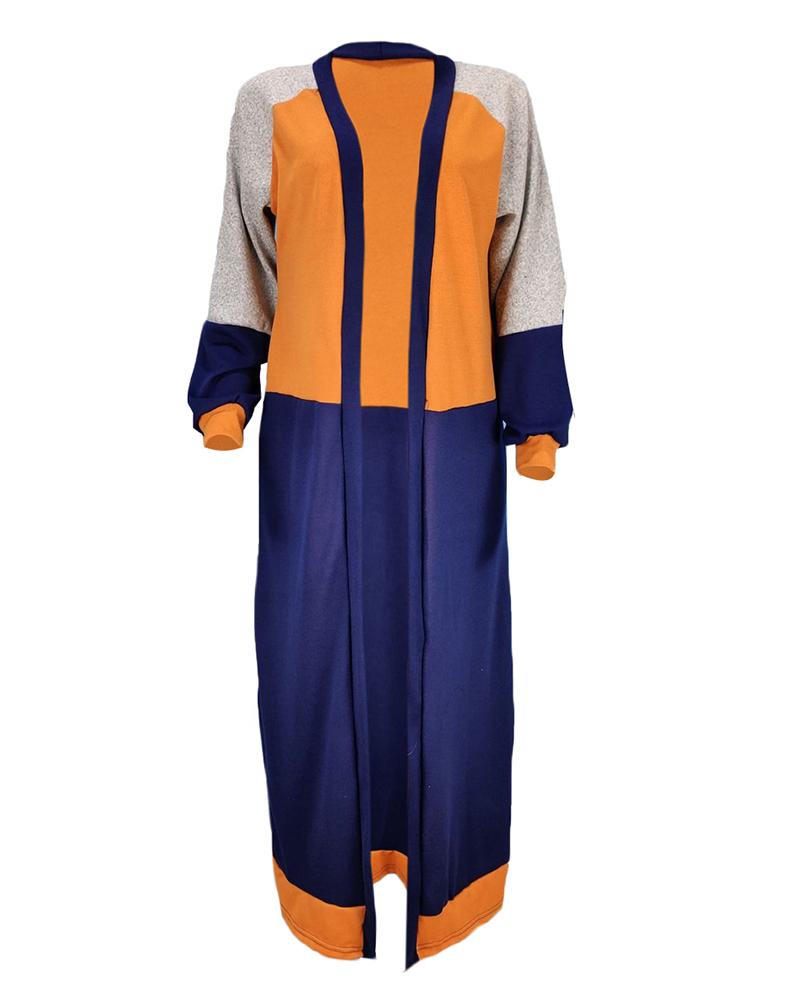 colorblock lantern sleeve longline cardigan