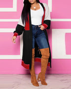 colorblock lantern sleeve longline cardigan