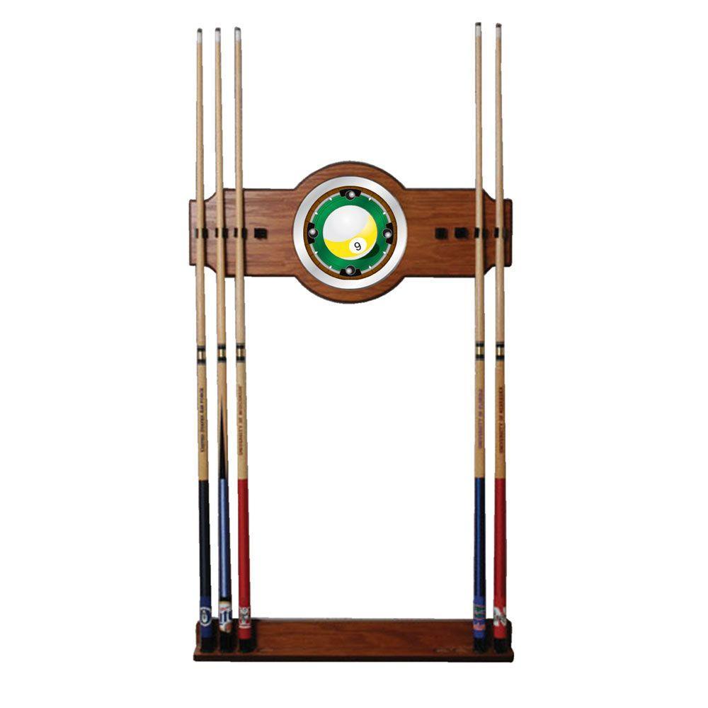 Nine Ball 30 in. Wooden Billiard Cue Rack with Mirror