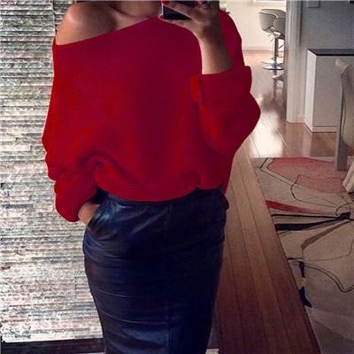 Women's Clothing - Fashion Cotton Sexy Loose One Shoulder Sweater