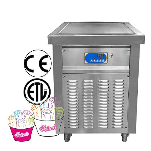 Commercial ETL Certificate 21"x21" Single Square Pan Roll Ice Cream Machine, Thai Stir  Frozen Yogurt Fried Ice Cream Machine, Fry Ice Cream Roll Machine, Auto Defrost