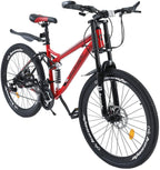 hosote 26 inch Full Suspension Mountain Bike, 21 Speed  Derailleur Mountain Bicycles, 17 inch Carbon Steel Frame MTB City Bikes for Teens and Adults with Fenders