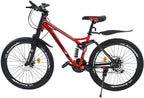 hosote 26 inch Full Suspension Mountain Bike, 21 Speed  Derailleur Mountain Bicycles, 17 inch Carbon Steel Frame MTB City Bikes for Teens and Adults with Fenders