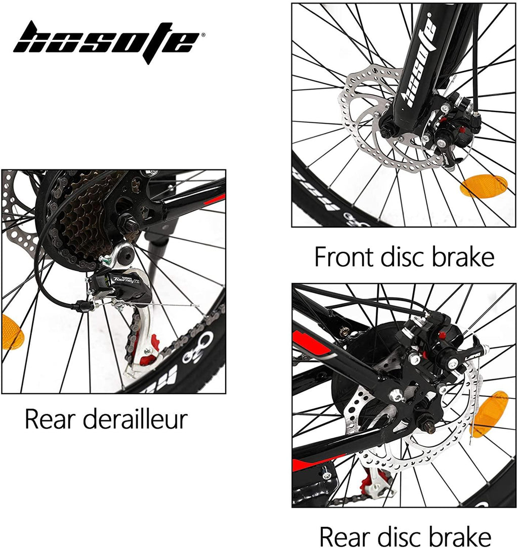 hosote 26 inch Full Suspension Mountain Bike, 21 Speed  Derailleur Mountain Bicycles, 17 inch Carbon Steel Frame MTB City Bikes for Teens and Adults with Fenders