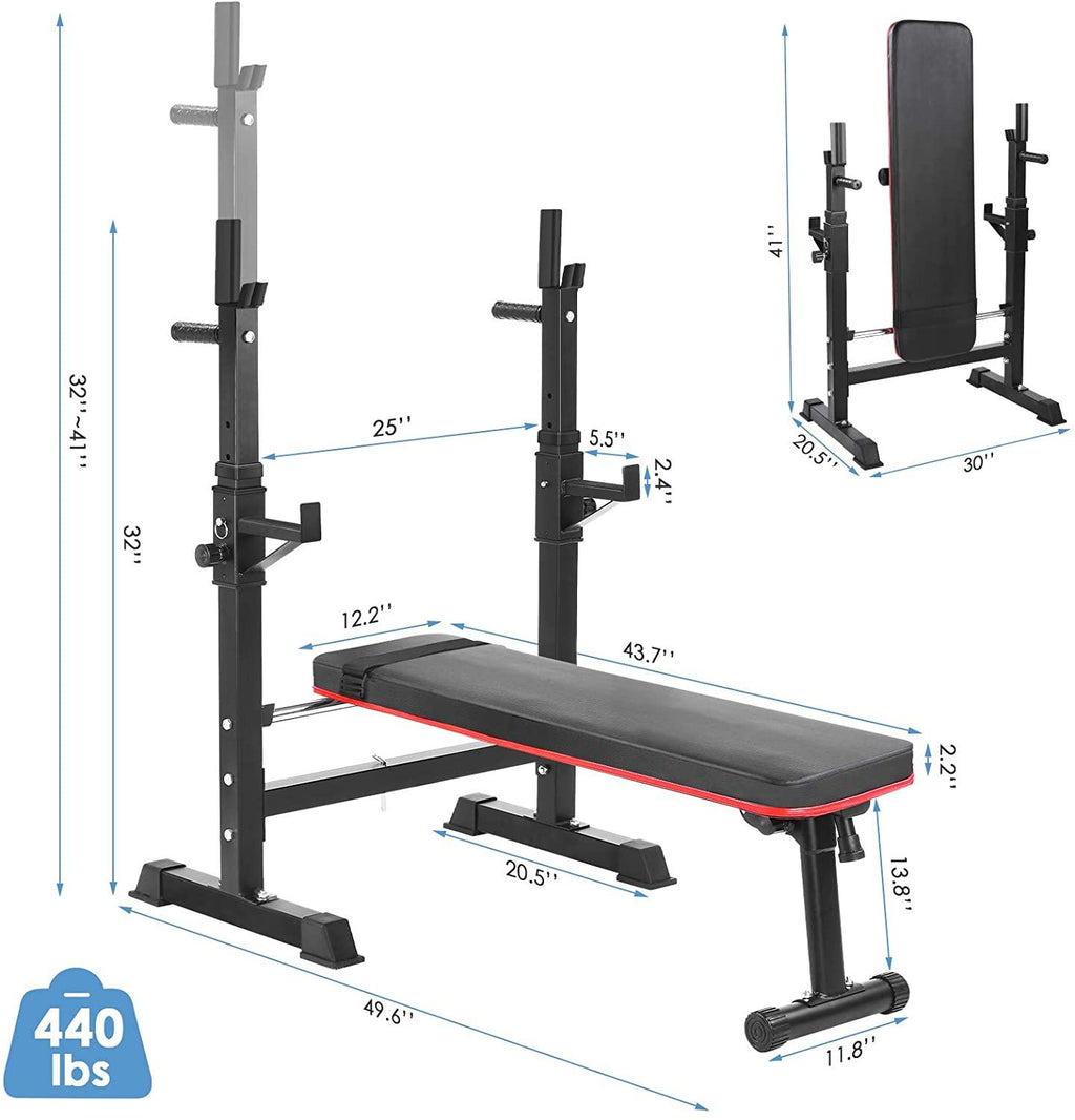 HEMBOR Weight Bench Adjustable Folding Fitness Barbell Rack 440lbs
