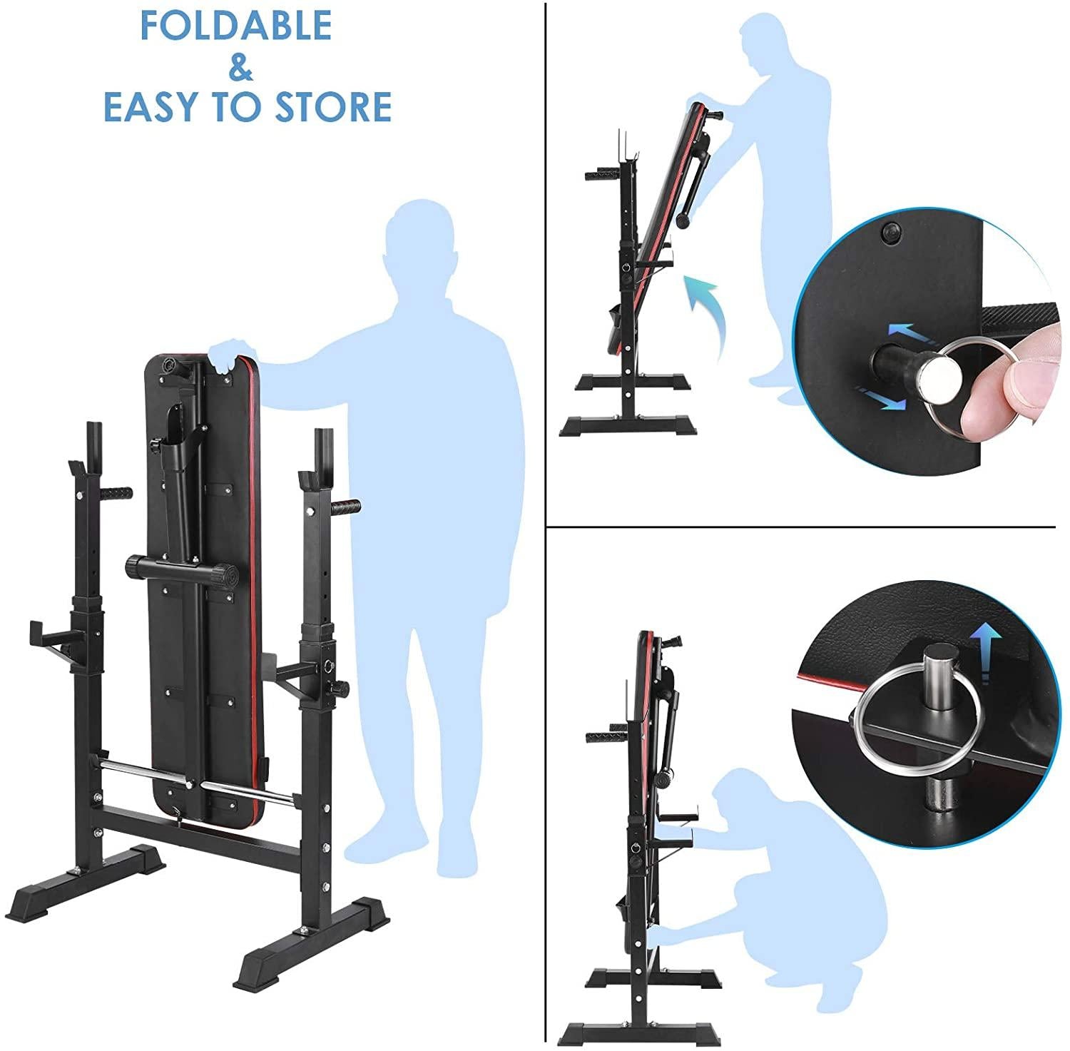 HEMBOR Weight Bench Adjustable Folding Fitness Barbell Rack 440lbs