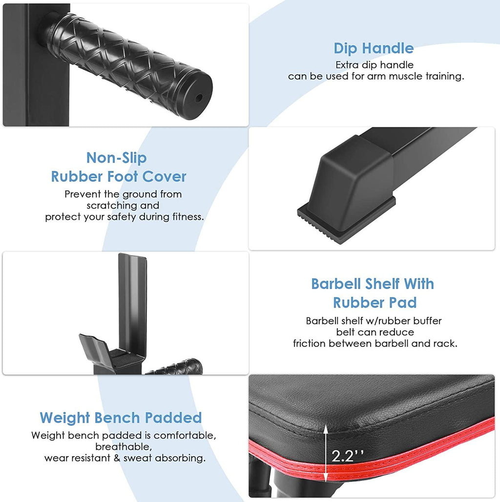 HEMBOR Weight Bench Adjustable Folding Fitness Barbell Rack 440lbs