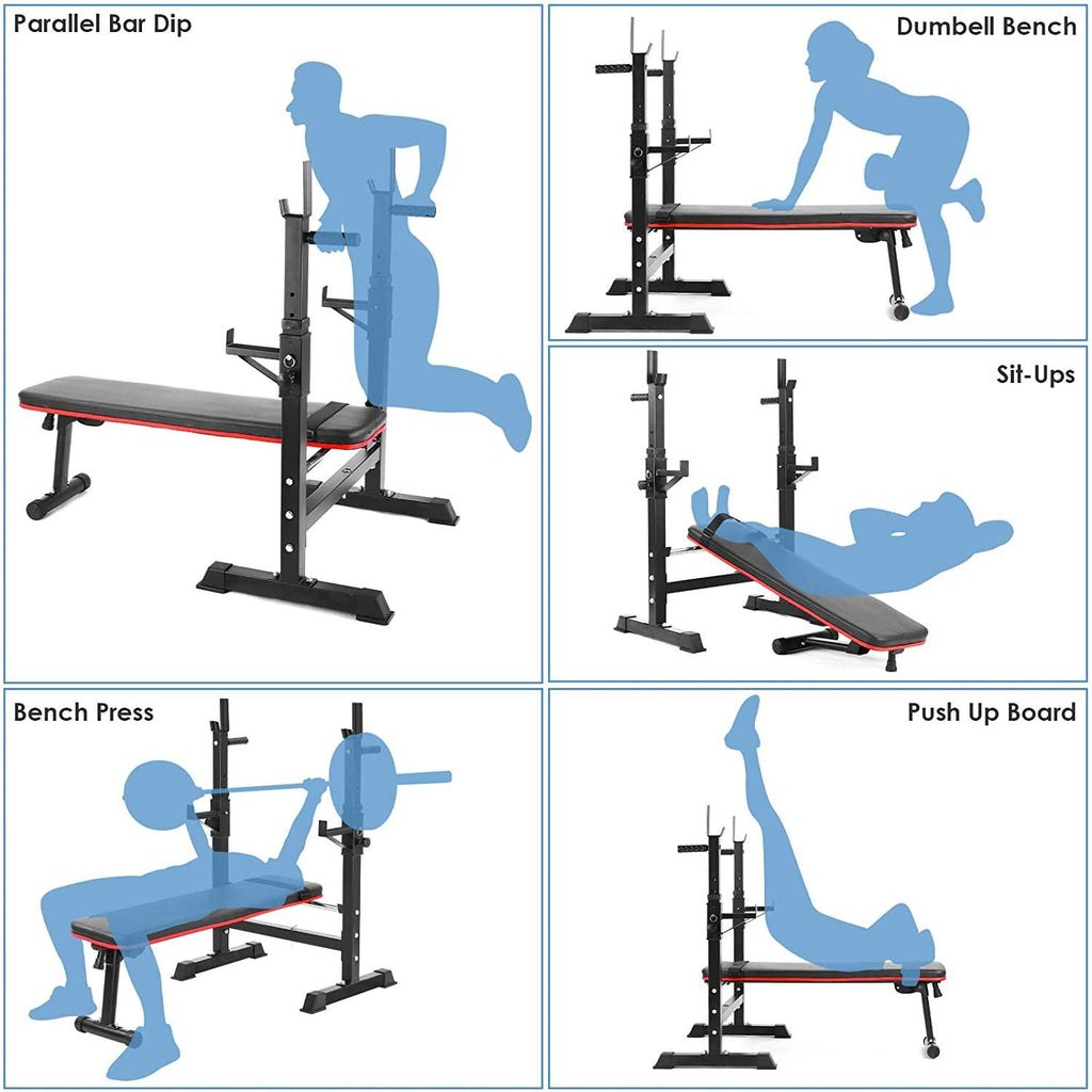 HEMBOR Weight Bench Adjustable Folding Fitness Barbell Rack 440lbs
