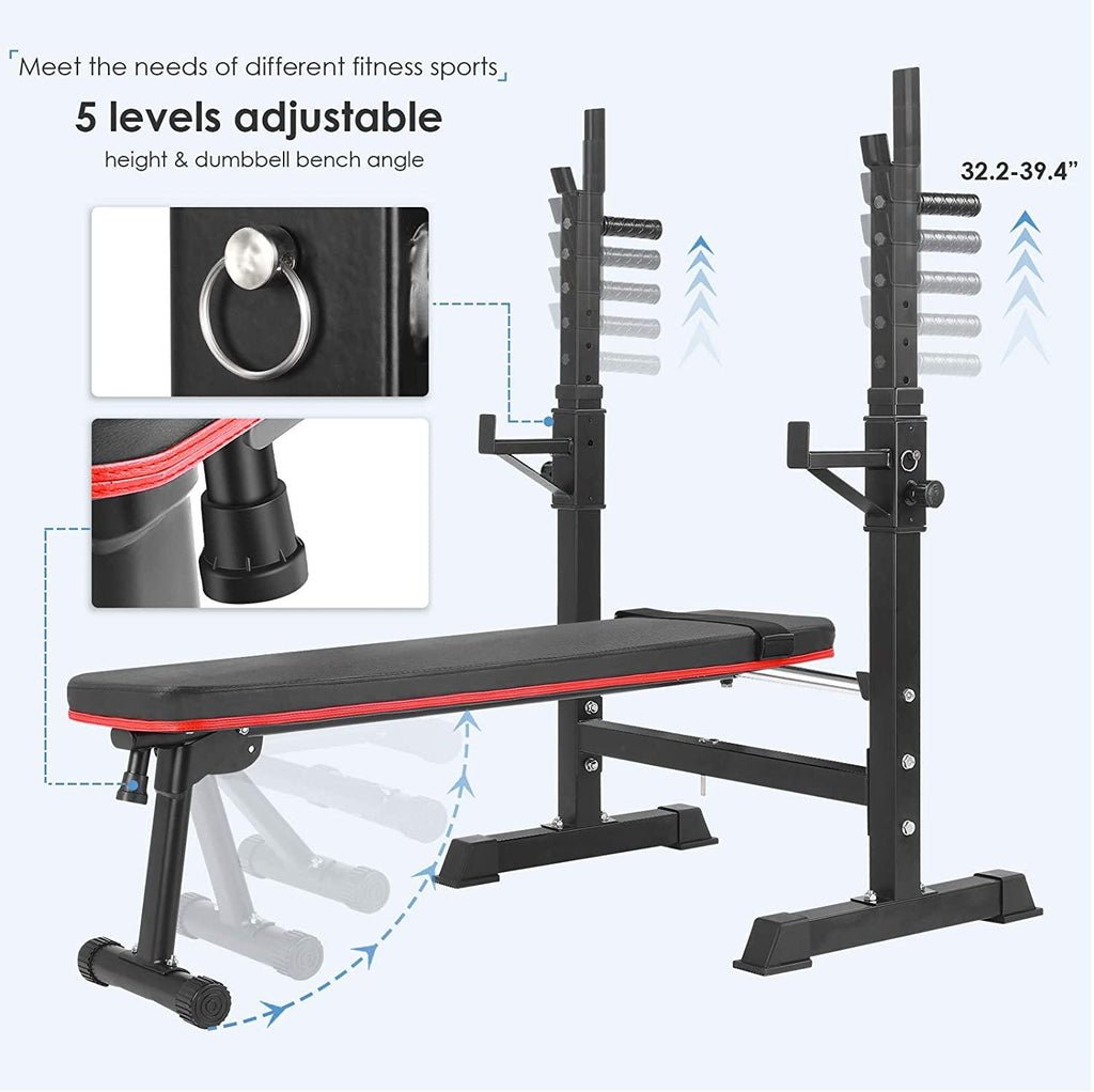 HEMBOR Weight Bench Adjustable Folding Fitness Barbell Rack 440lbs