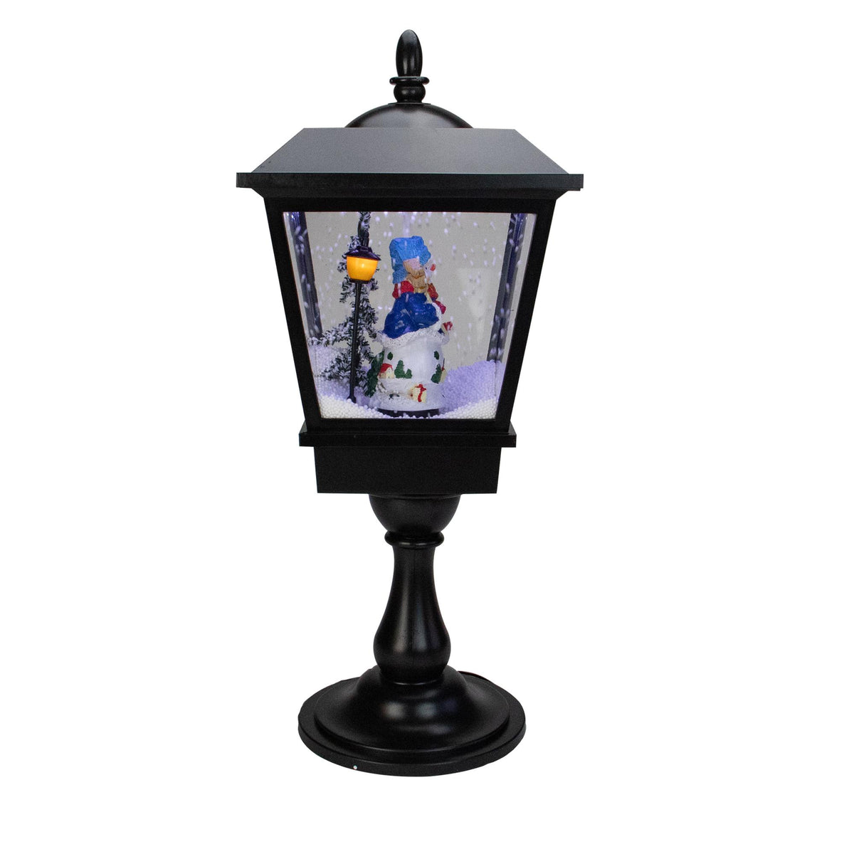 25" Snowman With a Broom and Toys Snowing Black Christmas Street Lamp