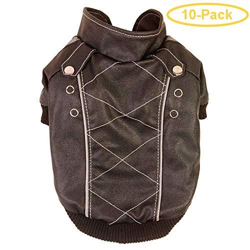 Pet Life Wuff-Rider Brown Leather Dog Bomber Jacket Medium - (14"-16" Neck to Tail) - Pack of 10