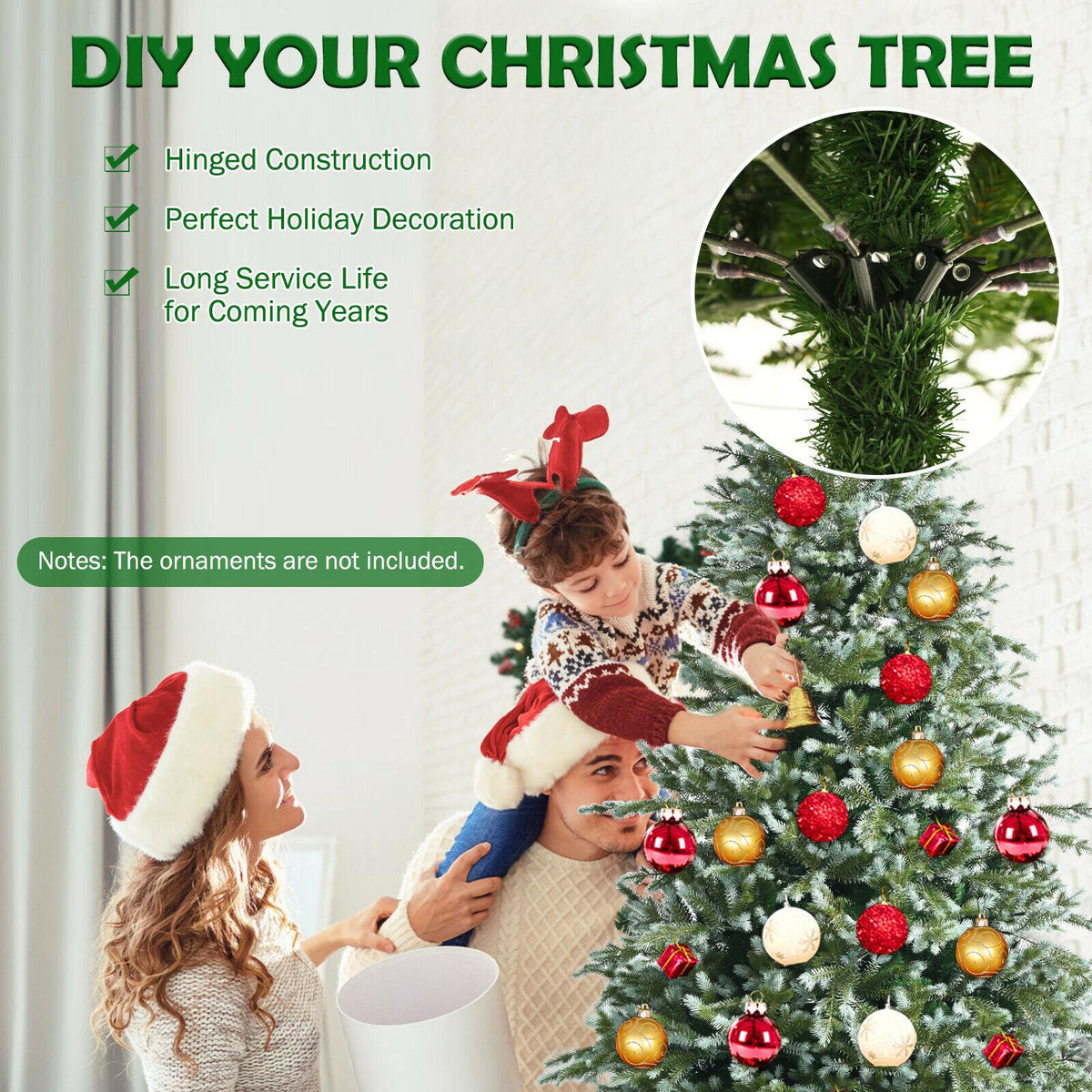 8ft Hinged Artificial Christmas Spruce Tree w/ 1658 Mixed PE &amp; PVC Tips