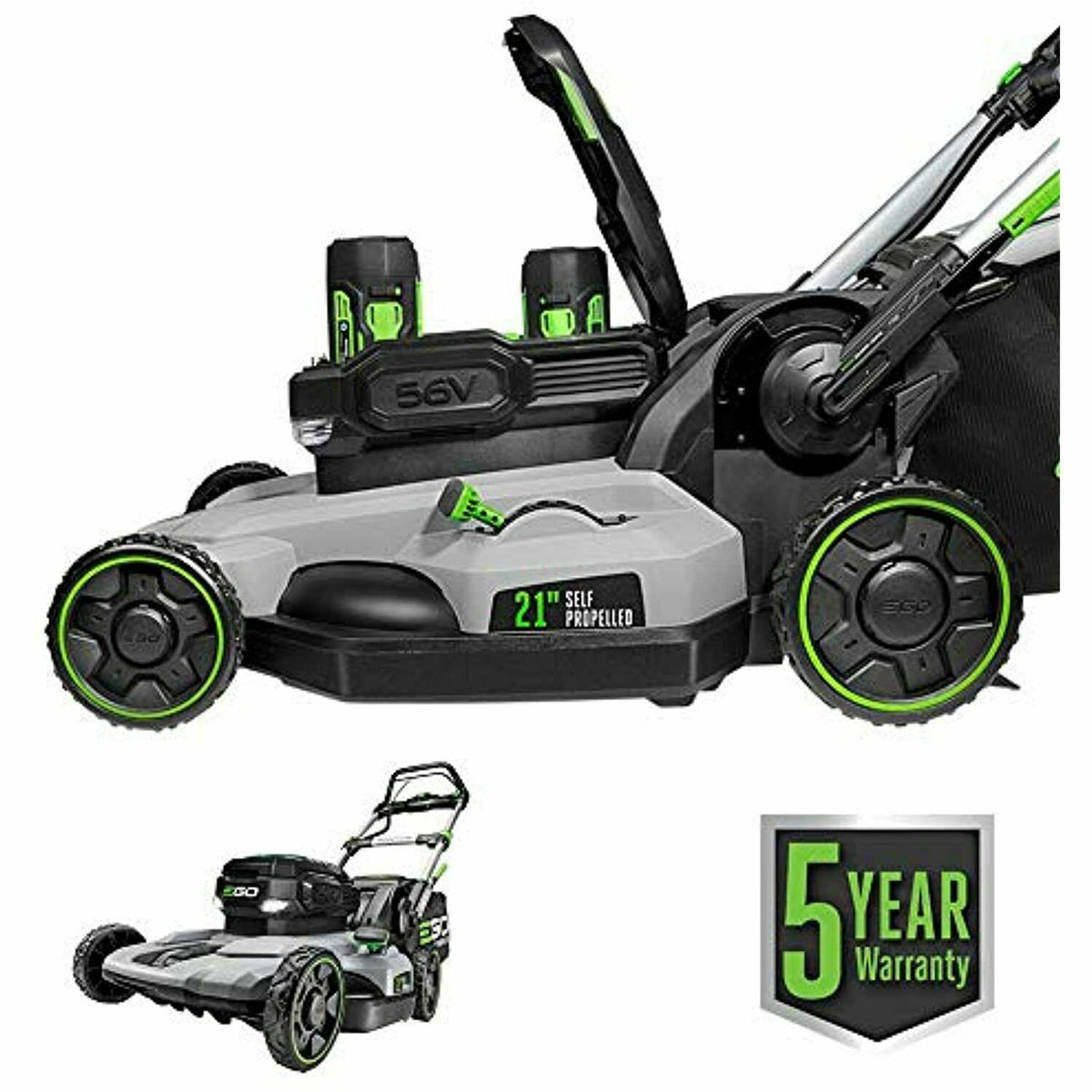EGO LM2142SP 21" 56V Elec Dual-Port Propelled Mower + Two 5.0 Ah Batt & Charger