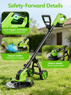800W Brushless Cordless Weed Wacker with Wheels, Up to 20,000 RPM, 12" 4-in-1 String Trimmer, Weed Eater, Lawn Edger, Mini Mower &amp; Brush Cutter, Foldable, 2×21V 4.0Ah Batteries, Up to 120 Min Runtime