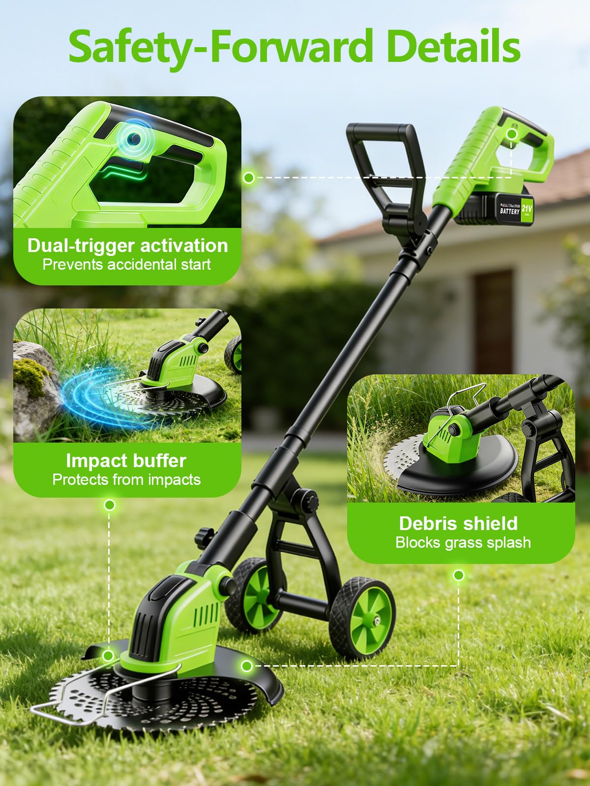 800W Brushless Cordless Weed Wacker with Wheels, Up to 20,000 RPM, 12" 4-in-1 String Trimmer, Weed Eater, Lawn Edger, Mini Mower &amp; Brush Cutter, Foldable, 2×21V 4.0Ah Batteries, Up to 120 Min Runtime