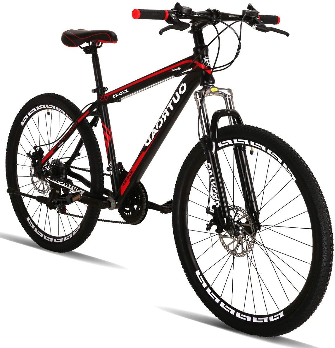 PanAme 26 Inch Mountain Bike, Aluminum Alloy Frame Bike with 21 Speed Dual Disc Brakes, Front Suspension Anti-Slip Bike for Adult - Black
