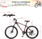 PanAme 26 Inch Mountain Bike, Aluminum Alloy Frame Bike with 21 Speed Dual Disc Brakes, Front Suspension Anti-Slip Bike for Adult - Black