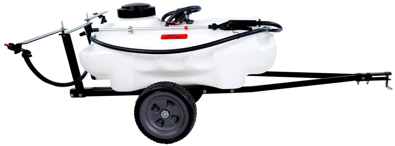 brinly st-152bh-a self-storing tow behind lawn and garden sprayer with collapsible boom, 15-gallon