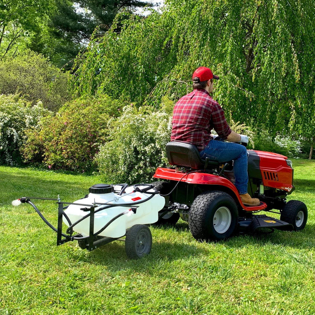 brinly st-152bh-a self-storing tow behind lawn and garden sprayer with collapsible boom, 15-gallon