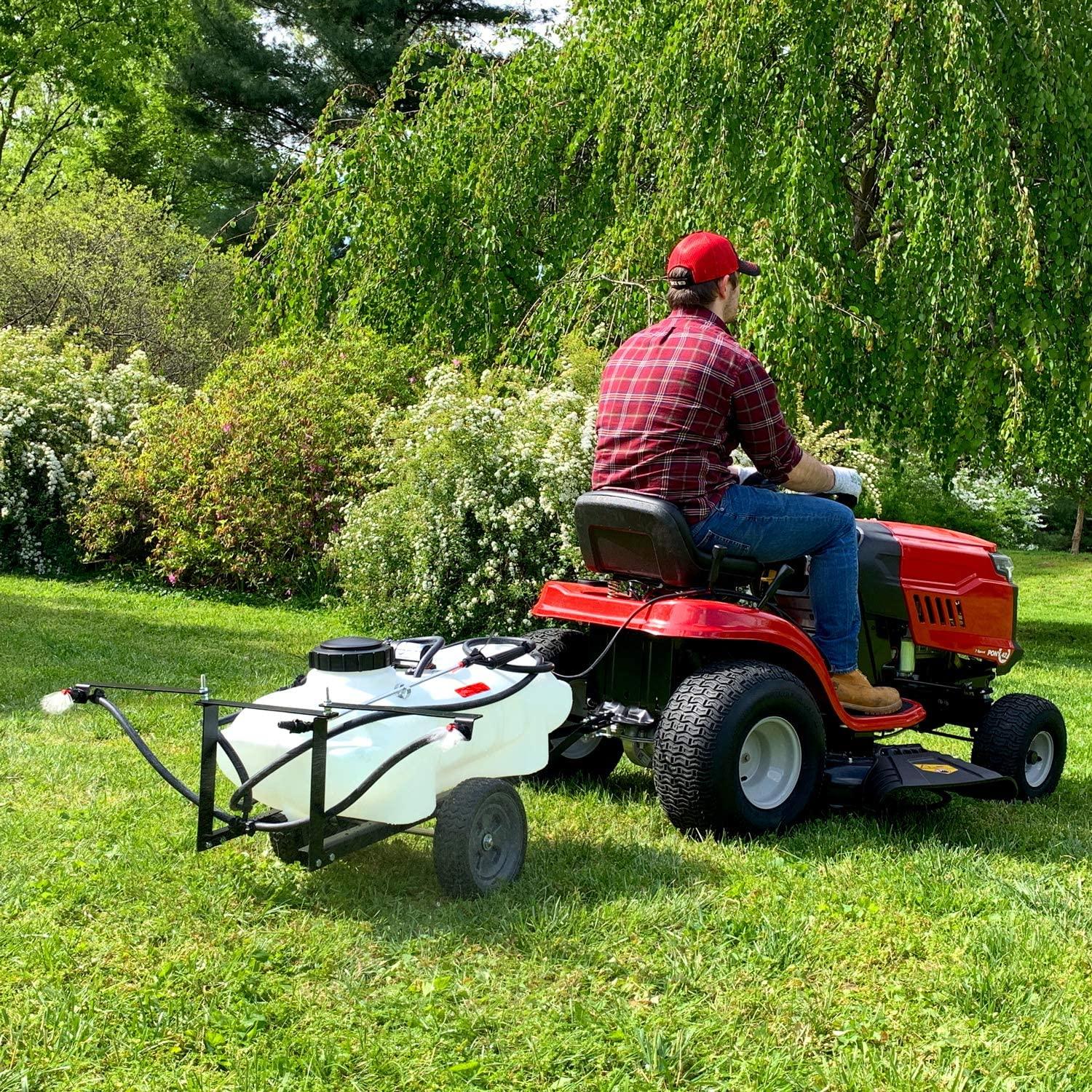 brinly st-152bh-a self-storing tow behind lawn and garden sprayer with collapsible boom, 15-gallon