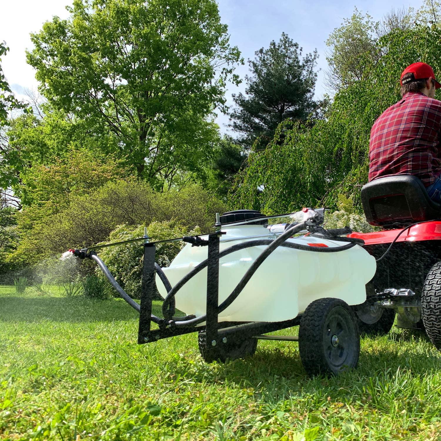 brinly st-152bh-a self-storing tow behind lawn and garden sprayer with collapsible boom, 15-gallon