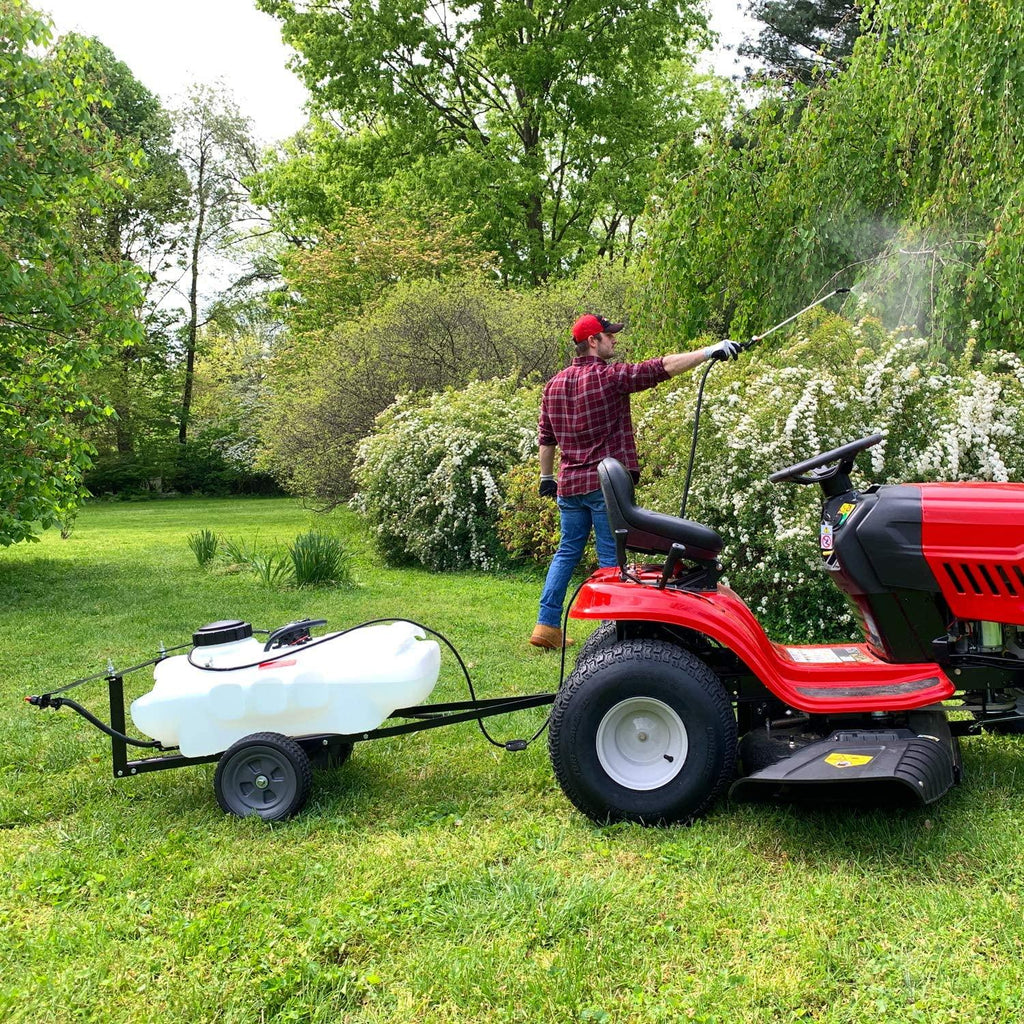 brinly st-152bh-a self-storing tow behind lawn and garden sprayer with collapsible boom, 15-gallon