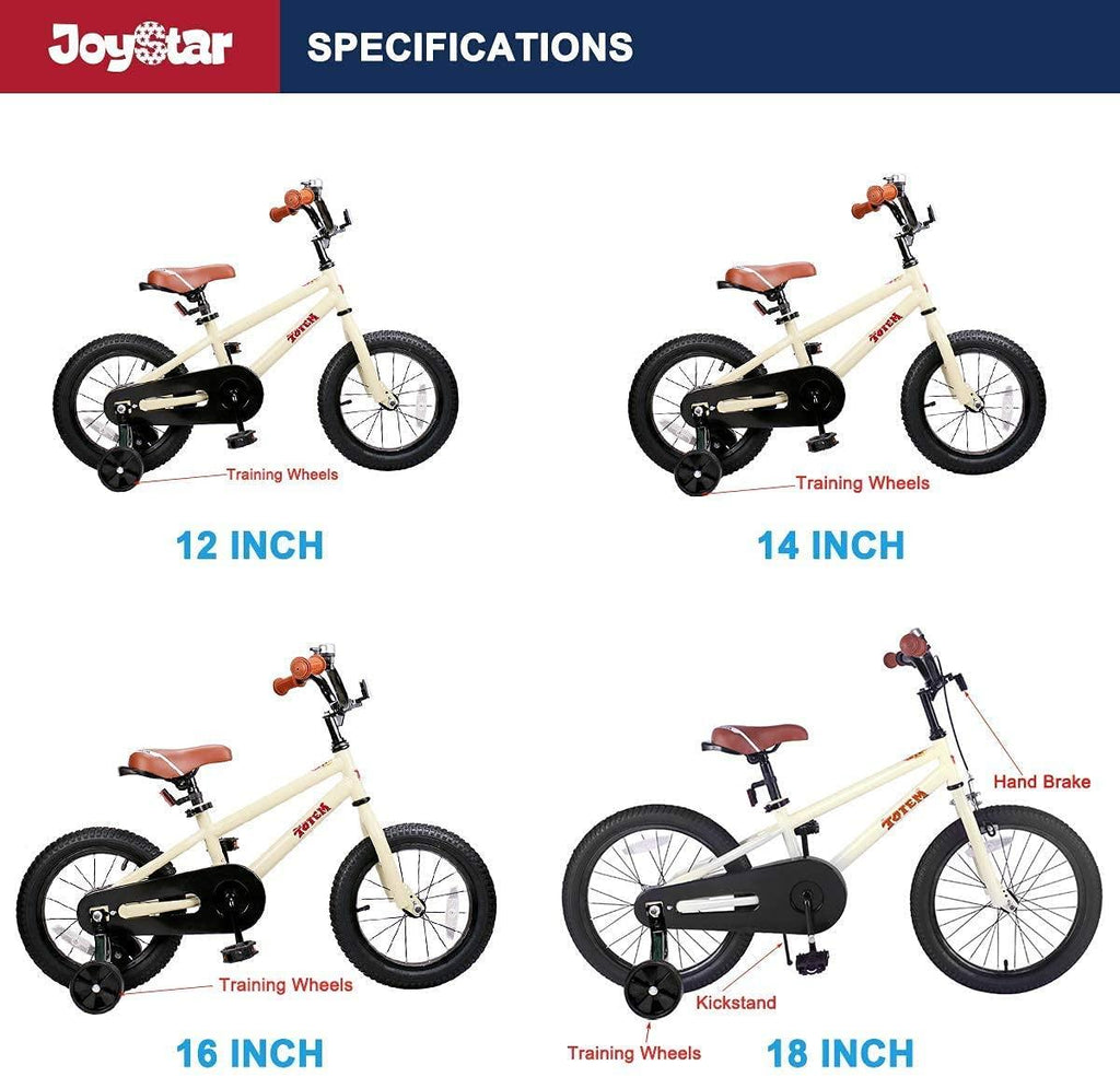 JOYSTAR Totem Kids Bike for 2-9 Years Old Boys Girls BMX Style Bicycles 12 14 16 18 Inch with Training Wheels, 18 Inch with Kickstand and Handbrake Children Bikes, Blue Ivory Pink Green Silver
