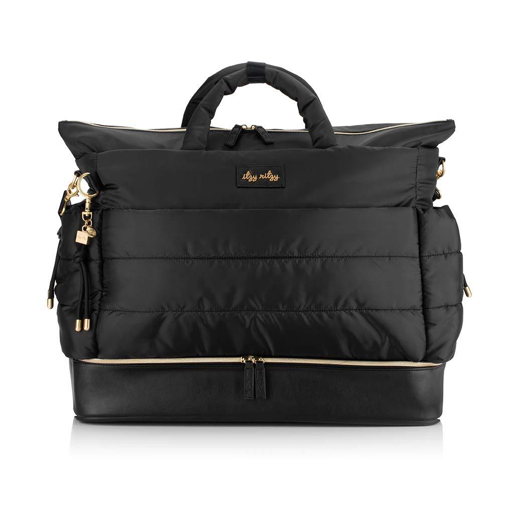 Itzy Ritzy Dream Weekender Bag; Lightweight Travel &amp; Hospital Bag Made of Puffer Style Material, Features Base Compartment, 12 Pockets, Shoulder Strap, Stroller Straps &amp; Luggage Attachment, Midnight