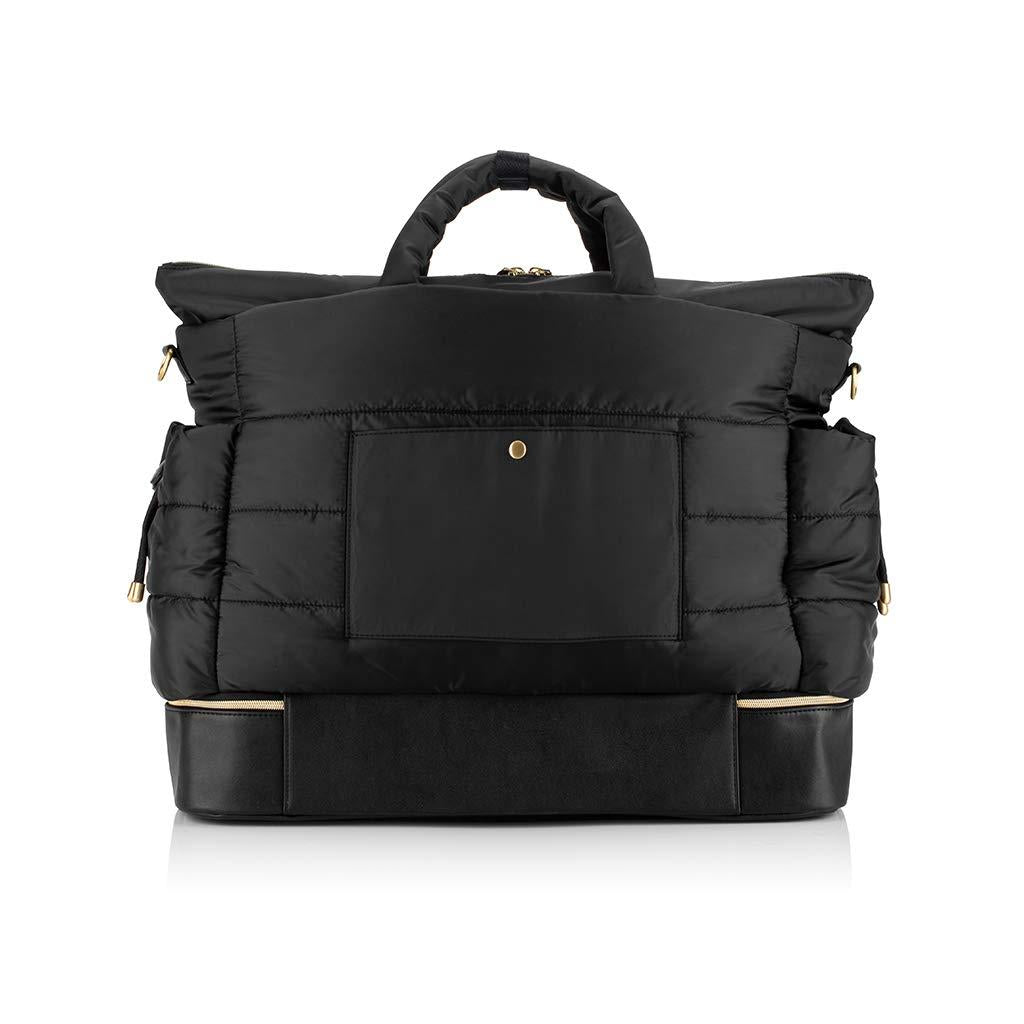 Itzy Ritzy Dream Weekender Bag; Lightweight Travel &amp; Hospital Bag Made of Puffer Style Material, Features Base Compartment, 12 Pockets, Shoulder Strap, Stroller Straps &amp; Luggage Attachment, Midnight