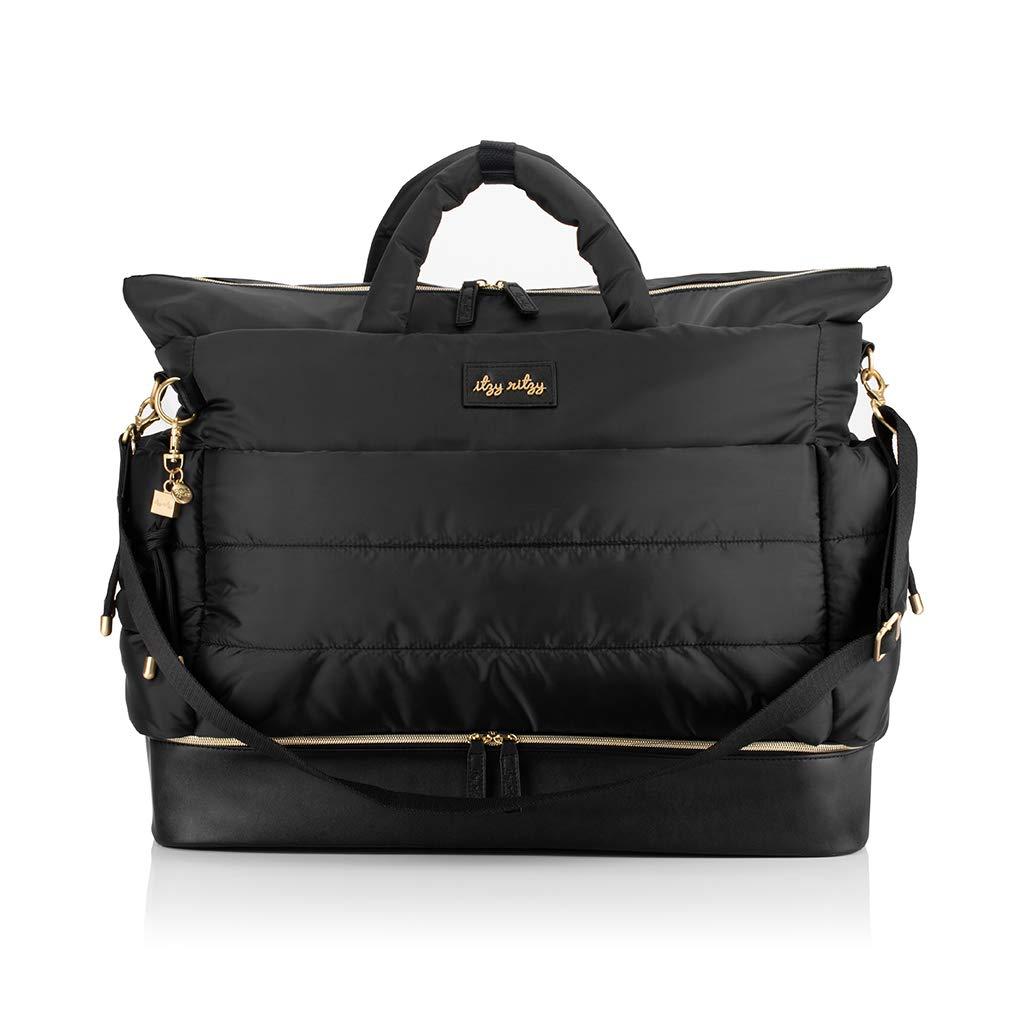 Itzy Ritzy Dream Weekender Bag; Lightweight Travel &amp; Hospital Bag Made of Puffer Style Material, Features Base Compartment, 12 Pockets, Shoulder Strap, Stroller Straps &amp; Luggage Attachment, Midnight