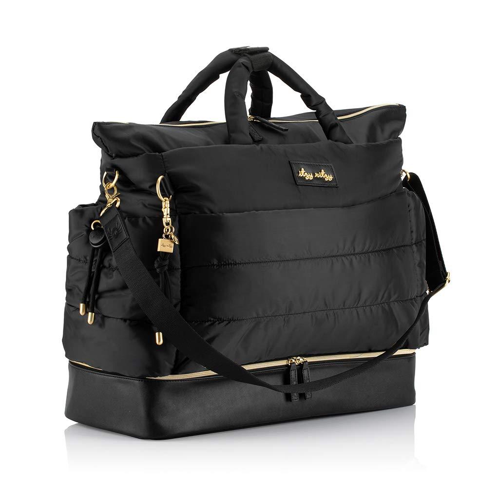 Itzy Ritzy Dream Weekender Bag; Lightweight Travel &amp; Hospital Bag Made of Puffer Style Material, Features Base Compartment, 12 Pockets, Shoulder Strap, Stroller Straps &amp; Luggage Attachment, Midnight
