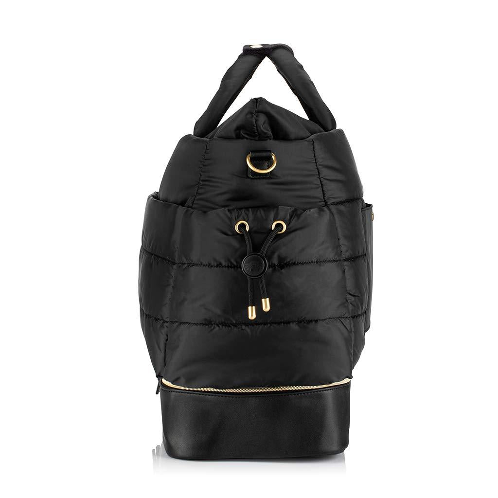 Itzy Ritzy Dream Weekender Bag; Lightweight Travel &amp; Hospital Bag Made of Puffer Style Material, Features Base Compartment, 12 Pockets, Shoulder Strap, Stroller Straps &amp; Luggage Attachment, Midnight