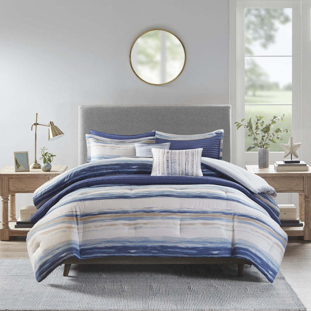 Home Essence Fairbanks 8 Piece Printed Seersucker Comforter and Coverlet Set Collection