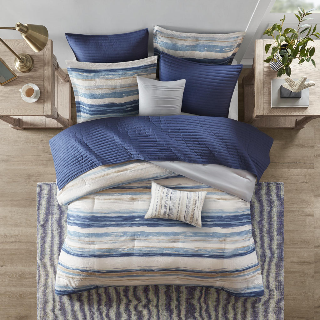 Home Essence Fairbanks 8 Piece Printed Seersucker Comforter and Coverlet Set Collection