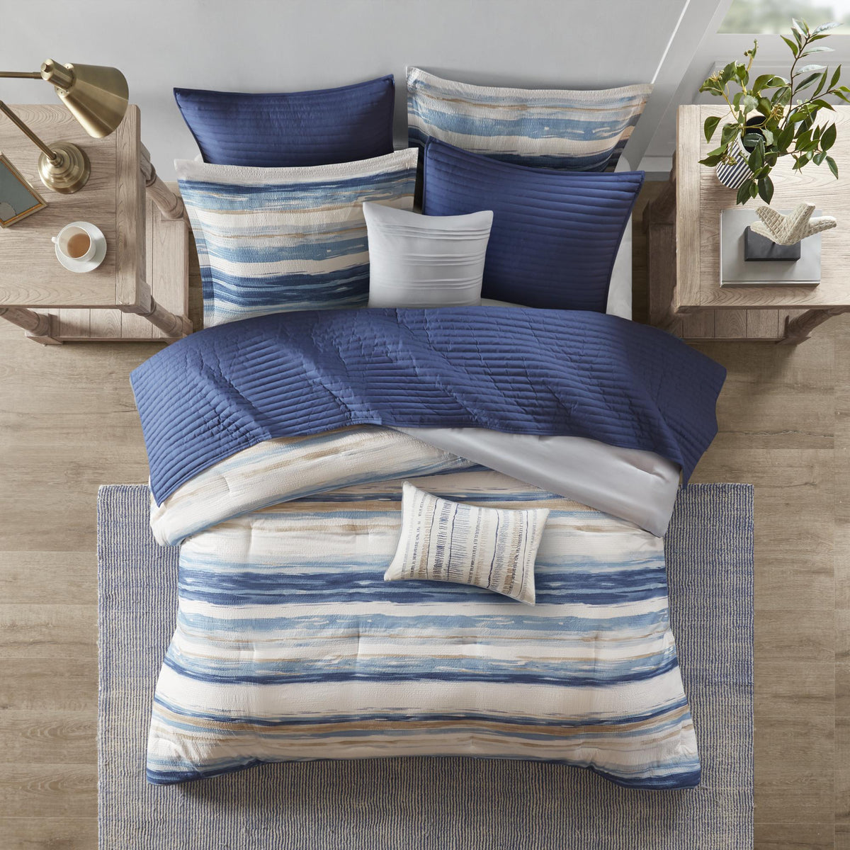 Home Essence Fairbanks 8 Piece Printed Seersucker Comforter and Coverlet Set Collection