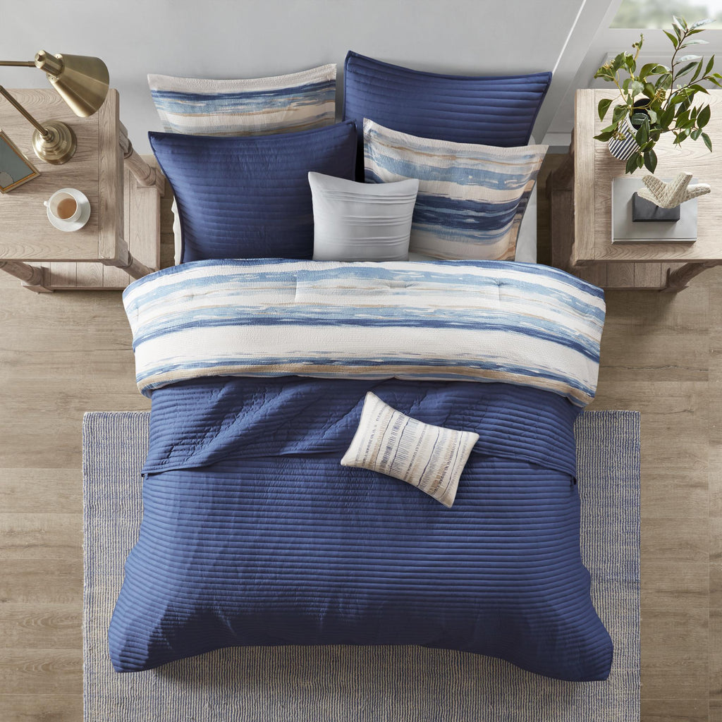 Home Essence Fairbanks 8 Piece Printed Seersucker Comforter and Coverlet Set Collection