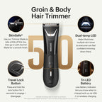 Lawn Mower5.0 Ultra Groin &amp; Body Hair Trimmer – Dual-Head SkinSafeTrimmer &amp; Foil Blades, Waterproof Wet/Dry Groomer, USB-C Rechargeable with Travel Case, Men’s Ball Shaver, Black
