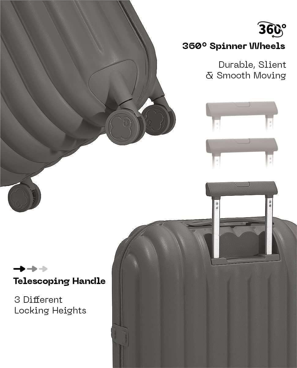 Hardside Lightweight Suitcase Luggage - Overhead Durable Travel Bag with Spinner Wheels,TSA Lock, Grey, Checked-Medium 24-Inch, 60L