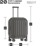 Hardside Lightweight Carry-on Luggage - Bread Travel Suitcase with Spinner Wheels,TSA Lock, Grey, 20-Inch, 47L