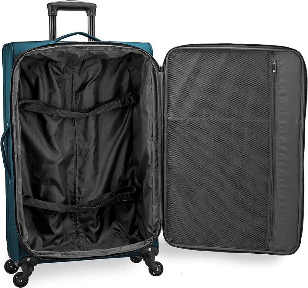 Anzio Softside Expandable Spinner Luggage, Teal, Checked-Large 30-Inch