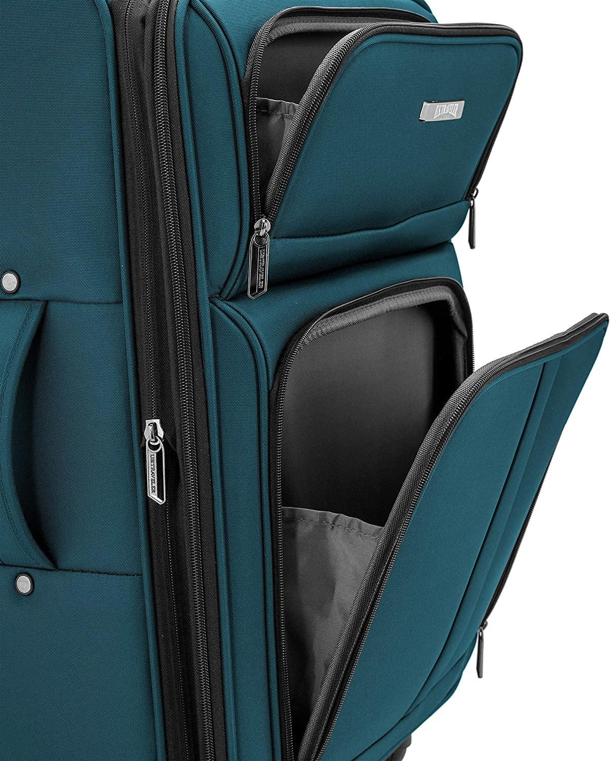 Anzio Softside Expandable Spinner Luggage, Teal, Checked-Large 30-Inch