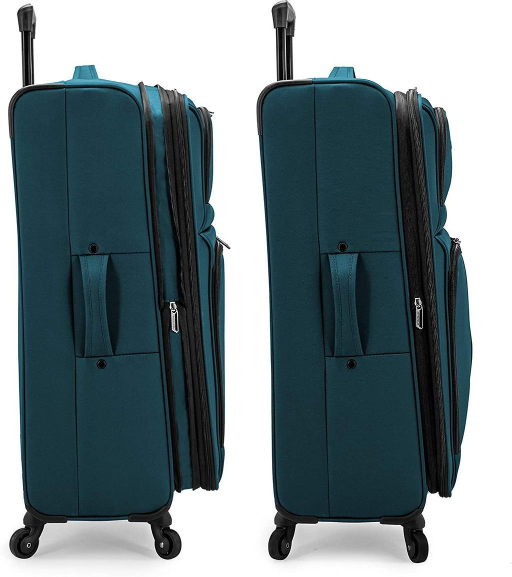 Anzio Softside Expandable Spinner Luggage, Teal, Checked-Large 30-Inch