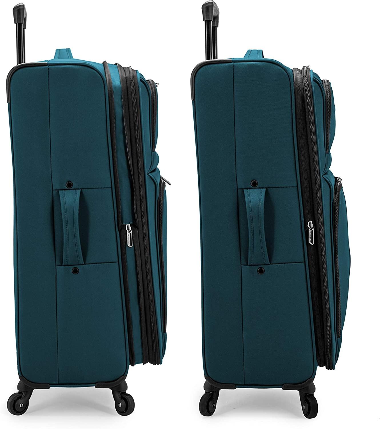 Anzio Softside Expandable Spinner Luggage, Teal, Checked-Large 30-Inch