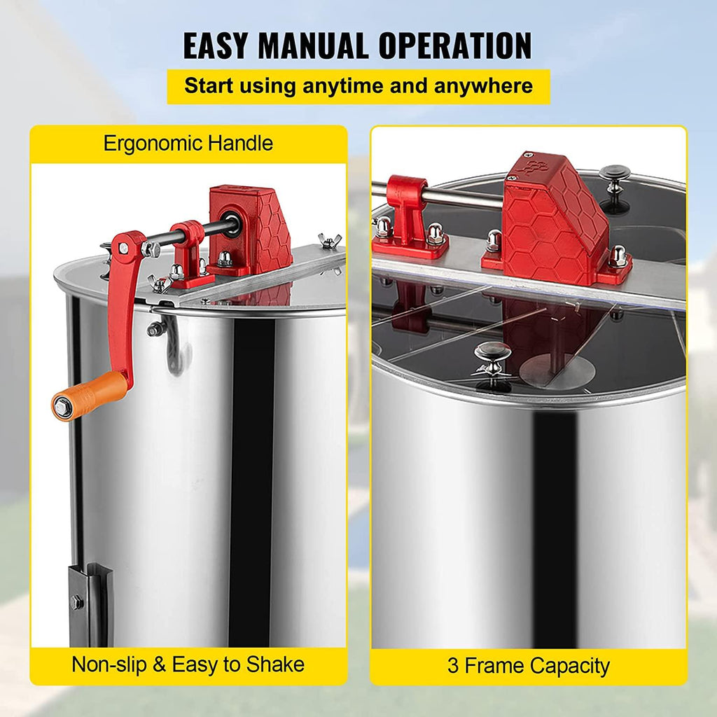 vevor manual honey extractor separator 3 frame stainless steel honeycomb drum spinner crank beekeeping equipment apiary centrifuge equipment