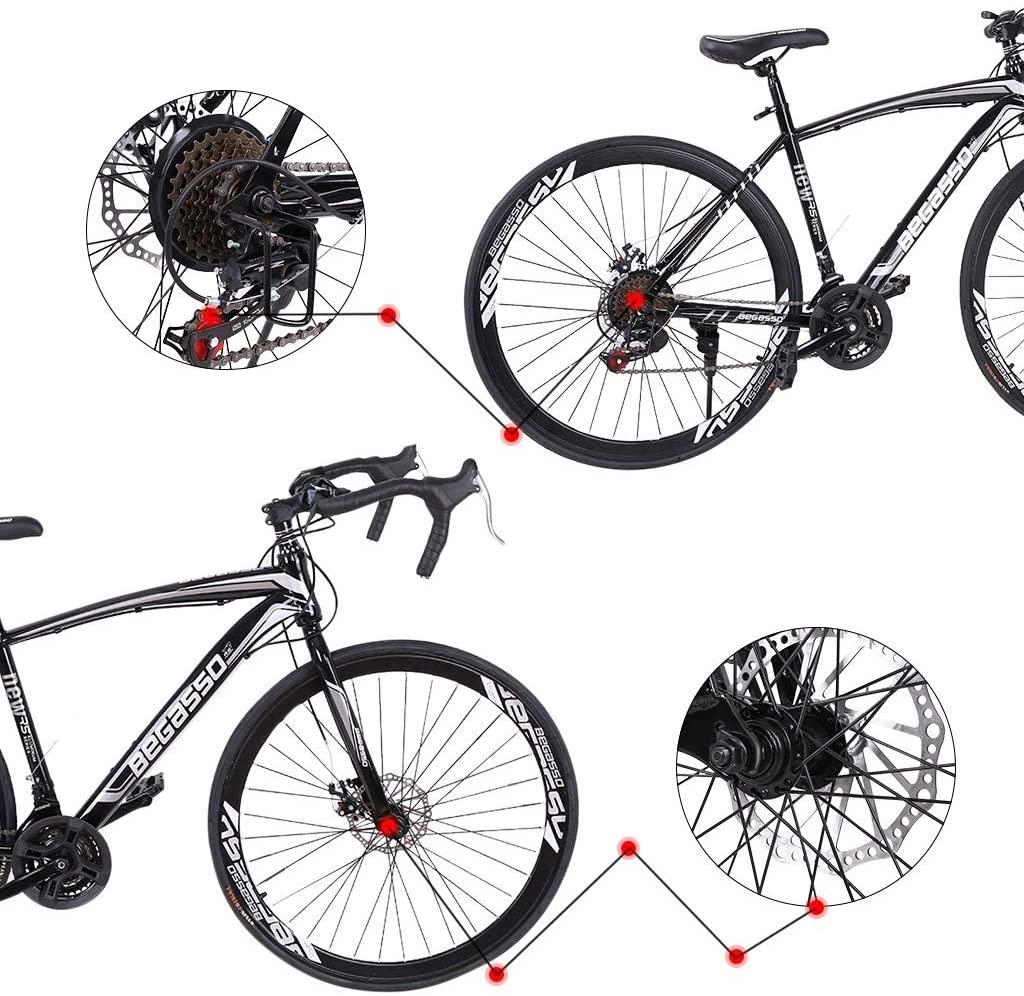 26" Road Bike Disc Brake 700C Wheels 21 speeds Bikes,Begasso s Aluminum Full Advanced Suspension Road Bicycle